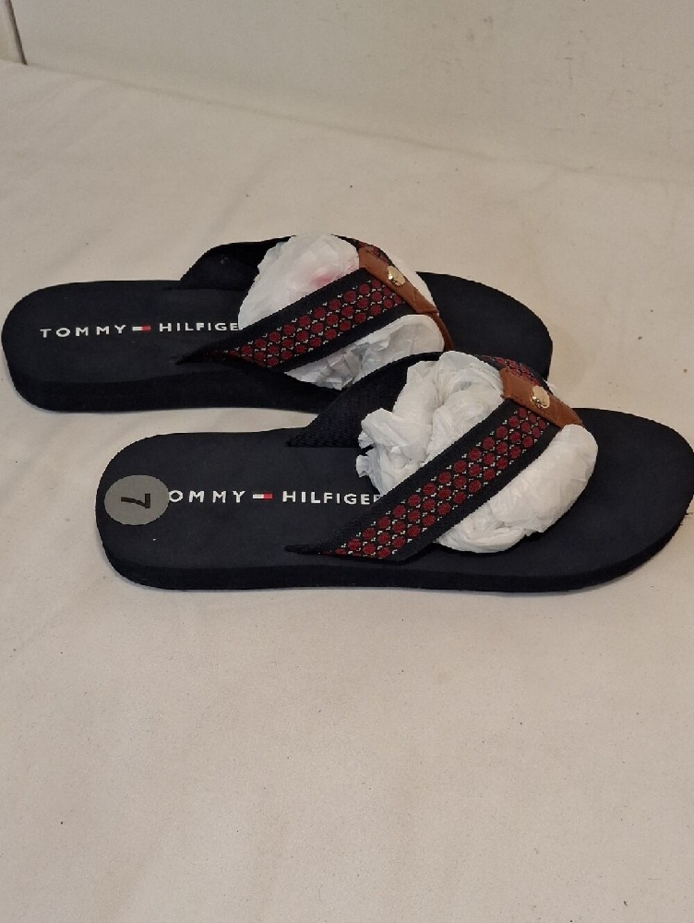 Tommy Hilfiger Navy Red Logo Strap Ladies Flip Flop New Without Tags. - Picture 3 of 7